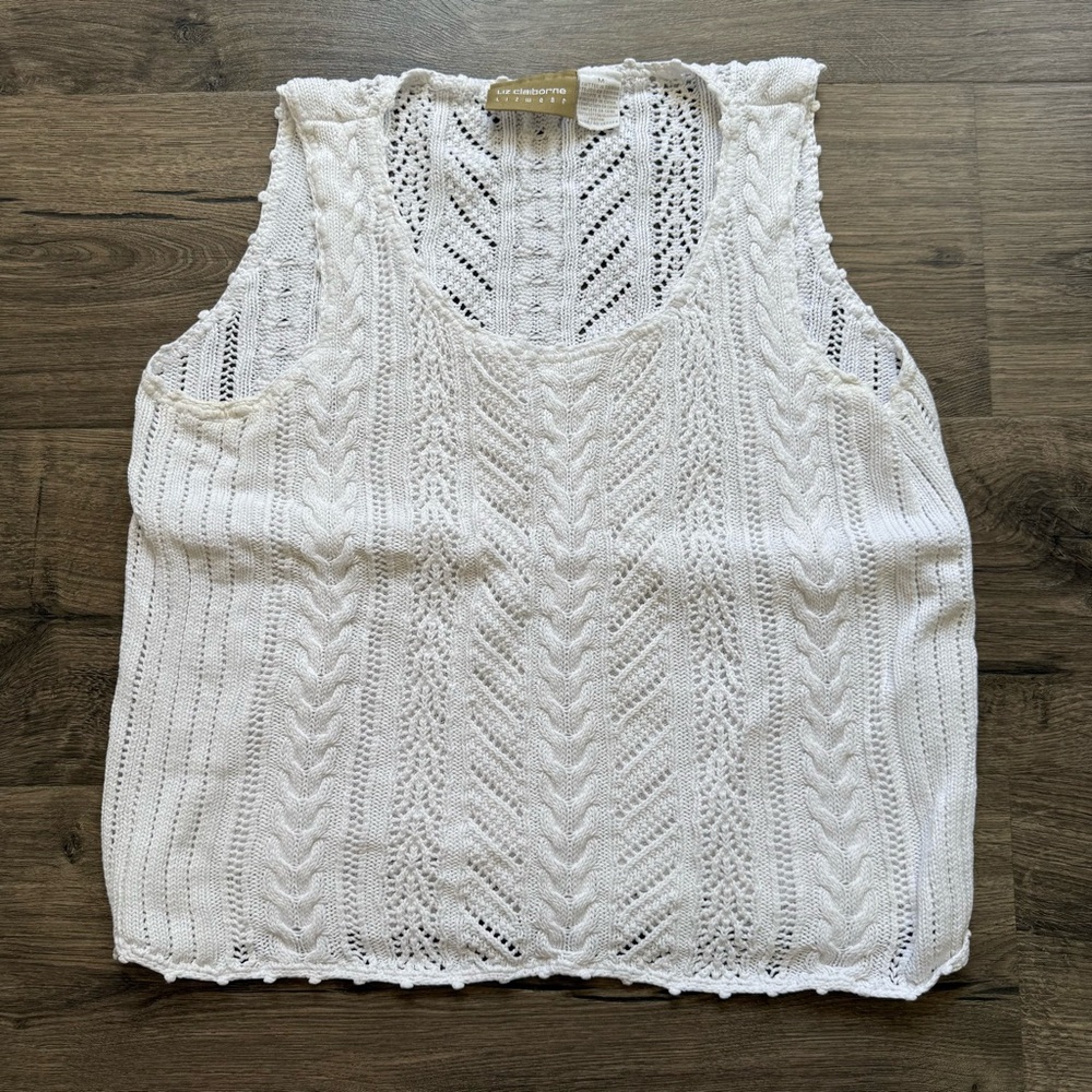 Liz Claiborne White Cotton Knit Tank Top size Medium Women Vintage Y2K